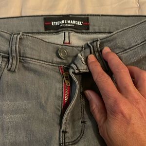 Etienne Marcel gray denim jegging skinny/buttons on cuff for flare option